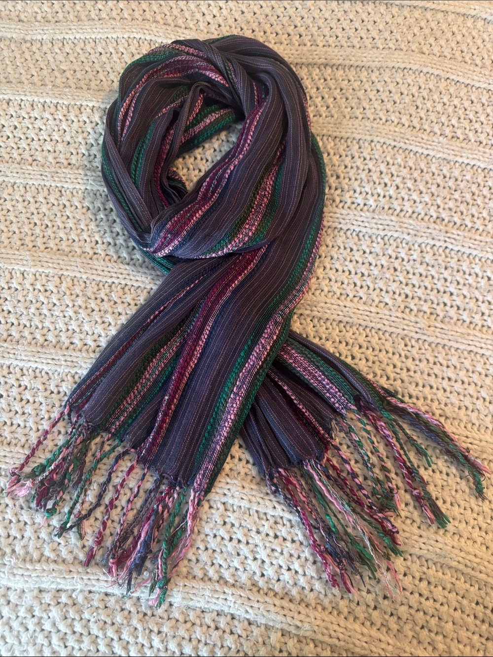 Striped Multi-Color Women's Scarf - Purple, Pink & Green - Picture 1 of 6